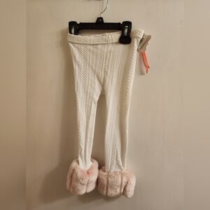 Mud pie 2t 3t cable knit faux fur pink leggings